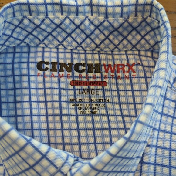 Cinch WRX Mens Blue White Work Size Large Shirt Plaid Button Down - Picture 8 of 16